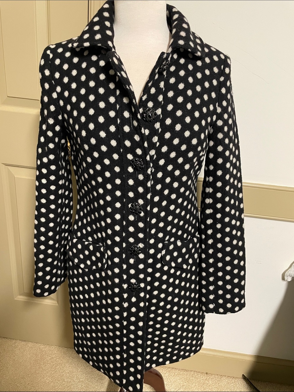 Wool polka-dot graphic coat